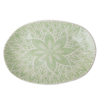 Ceramic Oval Serving Dish Pastel Green Lace Embossing By Rice DK